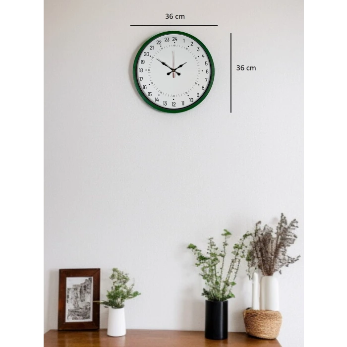 36 Cm Yeşil 24 Saat Göstergeli Özel Tasarım Duvar Saati