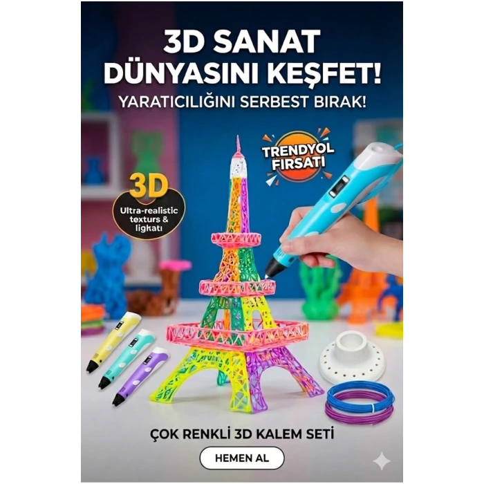 3D Kalem Seti (MAVİ) Dijital Göstergeli + 3 Renk Filament Hediyeli Eğitici Yazıcı ABS/PLA Uyumlu