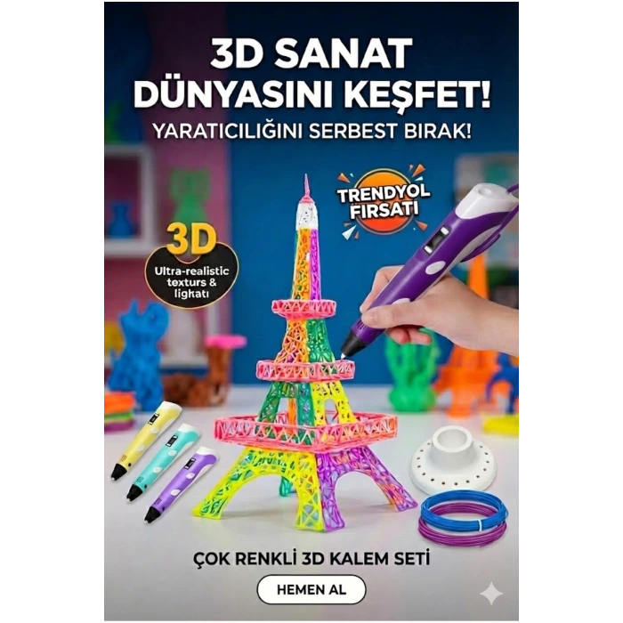 3D Kalem Seti (MOR ) Dijital Göstergeli + 3 Renk Filament Hediyeli Eğitici Yazıcı ABS/PLA Uyumlu
