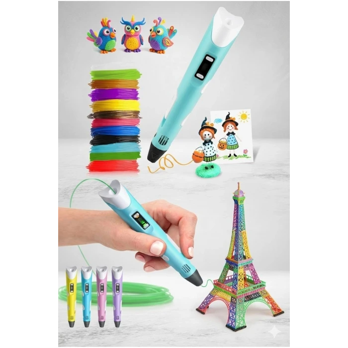 3D Kalem Seti (SARI) Dijital Göstergeli + 3 Renk Filament Hediyeli Eğitici Yazıcı ABS/PLA Uyumlu