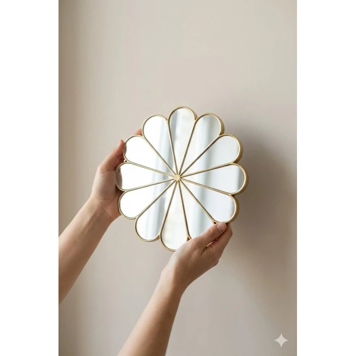 3’lü Gold Güneş Desenli Duvar Aynası Seti 27 cm | Dekoratif Yuvarlak Ayna