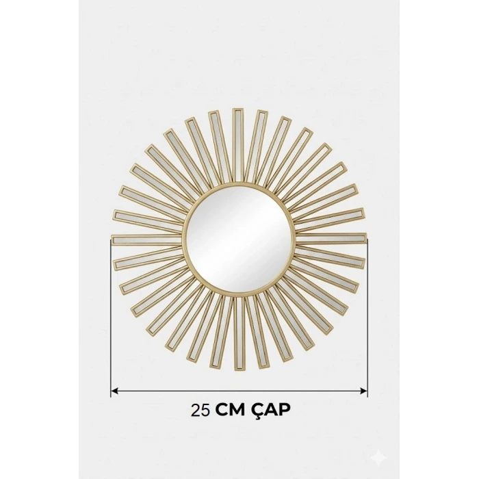 3’lü Gold Güneş Desenli Duvar Aynası Seti 27 cm | Dekoratif Yuvarlak Ayna