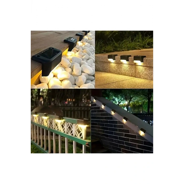 4 Adet Solar Güneş Enerjili Şarj Edilen Köşebent Merdiven Veranda Bahçe Led Lamba
