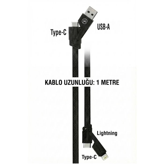 4 in 1 Hızlı Şarj Seti | 38W Çift Portlu Adaptör & Çok Başlıklı Örgü Kablo (Lightning/Type-C/USB)