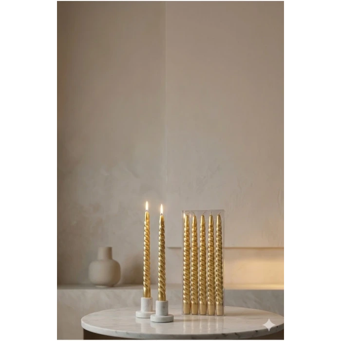 4lü Lüks Burgu Şamdan Mumu 26 cm - Damlatmaz Spiral Dekoratif Mum Seti