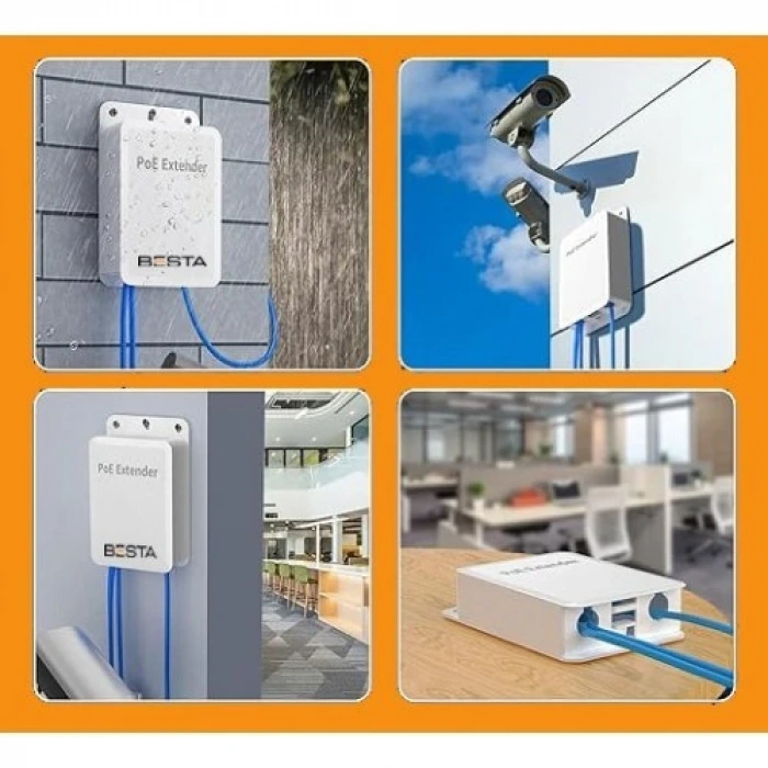 4 Port Outdoor PoE Extender 1 giriş 3 Çıkış, IEEE 802.3af/at Mini 4 Kanal PoE Tekrarlayıcı IP66 Su Geçirmez