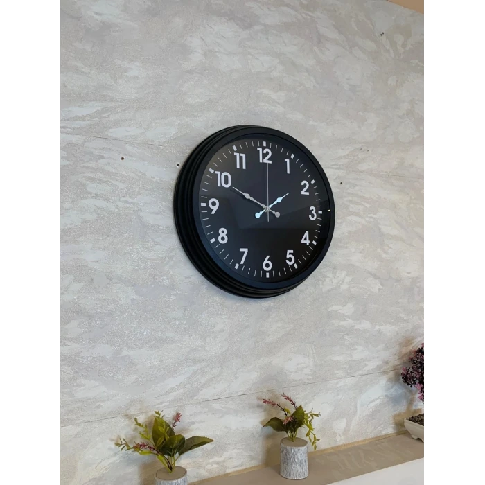 40 cm Siyah Metal Siyah Kadran Duvar Saati
