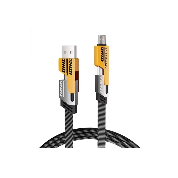 4’ü 1 Arada 65W Hızlı Şarj Kablosu – USB ve Type-C Girişli, Örgülü Dayanıklı