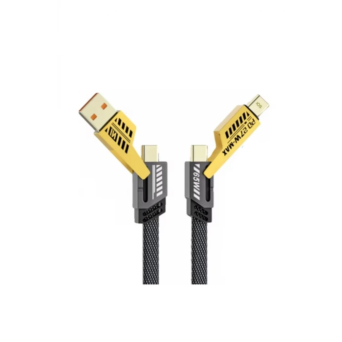 4’ü 1 Arada 65W Hızlı Şarj Kablosu – USB ve Type-C Girişli, Örgülü Dayanıklı