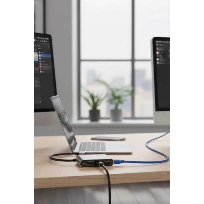 4’ü 1 Arada Type-C to Hub Dönüştürücü Adaptör – 4K Ultra HD HDMI & VGA Görüntü Aktarımı, PD Hızlı Şarj Destekli, USB Çoklayıcı