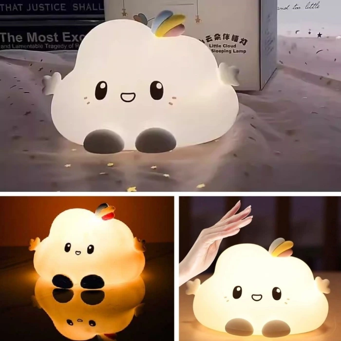 5 Farklı Renk Modlu Bulut Figürlü Pofuduk LED Gece Lambası–Yumuşak Dokulu Çocuk Odası ve Dekoratif Şarjlı Ortam Işığı