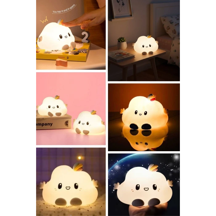 5 Farklı Renk Modlu Bulut Figürlü Pofuduk LED Gece Lambası–Yumuşak Dokulu Çocuk Odası ve Dekoratif Şarjlı Ortam Işığı