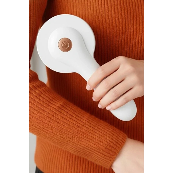 6 Bıçaklı Şarjlı Tüy Ve Tiftik Temizleme Makinesi Beyaz Yuvarlak Tasarım YEDEK BIÇAKLI