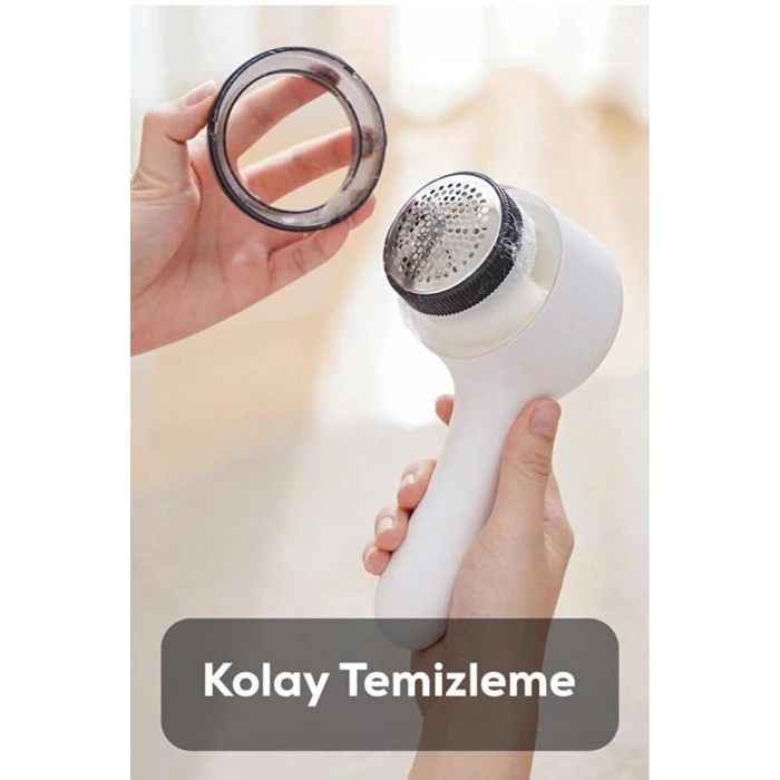 6 Bıçaklı Şarjlı Tüy Ve Tiftik Temizleme Makinesi Beyaz Yuvarlak Tasarım YEDEK BIÇAKLI