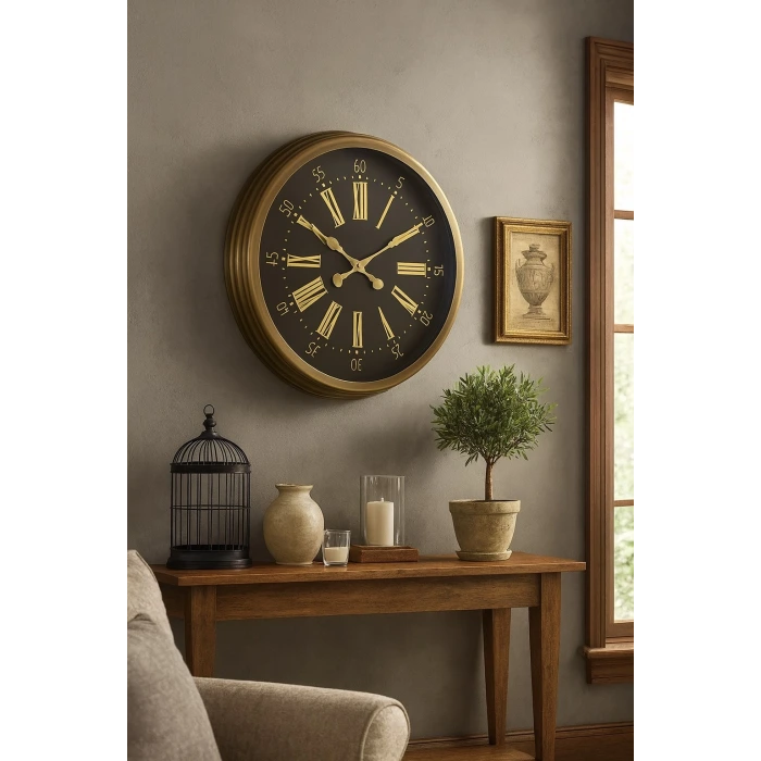 60 cm Eskitme Metal Roma Rakamlı Duvar Saati