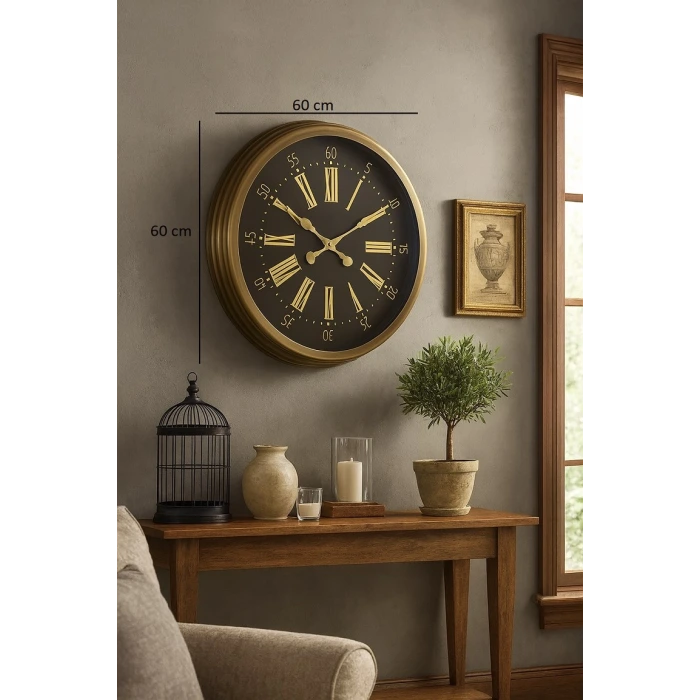 60 cm Eskitme Metal Roma Rakamlı Duvar Saati