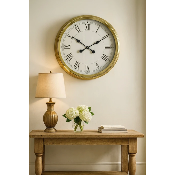 60 cm Gold Metal Dekoratif Roma Rakamlı Duvar Saati