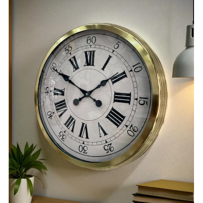 60 cm Gold Metal Dekoratif Roma Rakamlı Duvar Saati