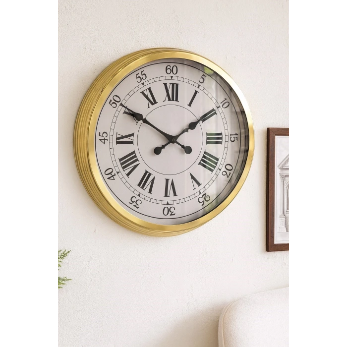 60 cm Gold Metal Dekoratif Roma Rakamlı Duvar Saati