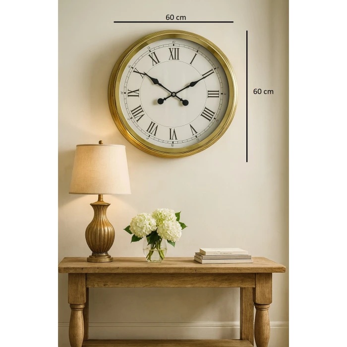 60 cm Gold Metal Dekoratif Roma Rakamlı Duvar Saati