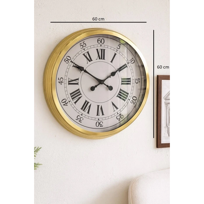60 cm Gold Metal Dekoratif Roma Rakamlı Duvar Saati