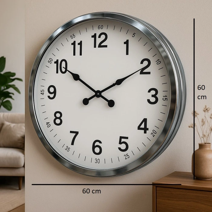 60 cm Krom Metal Dekoratif Duvar Saati