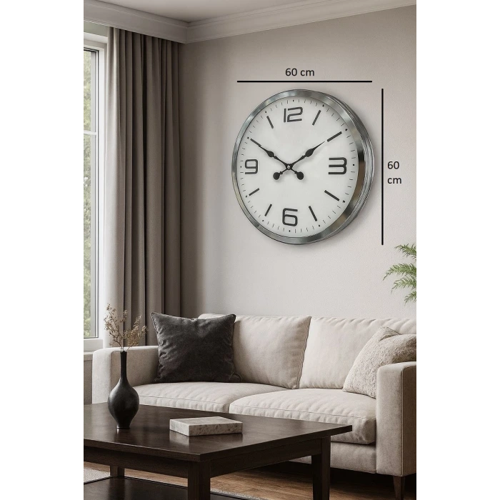 60 cm Krom Metal Dizayn Duvar Saati