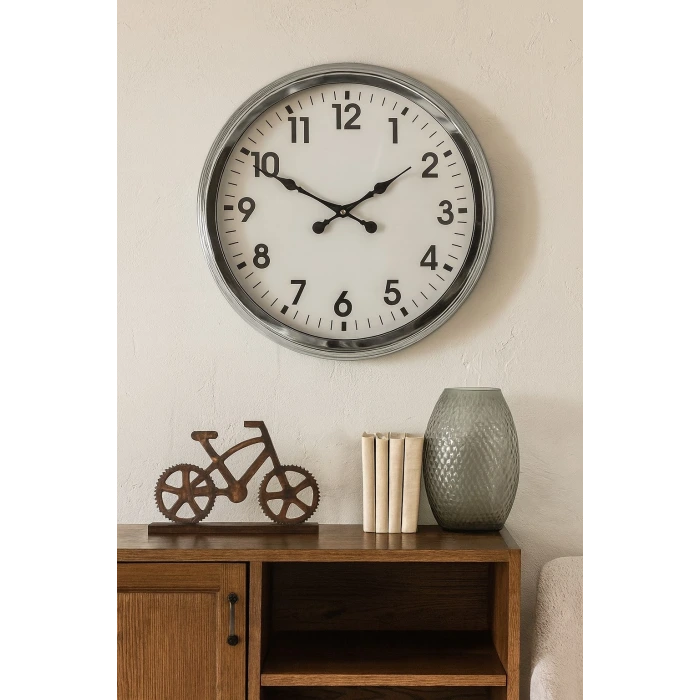 60 cm Krom Metal Duvar Saati