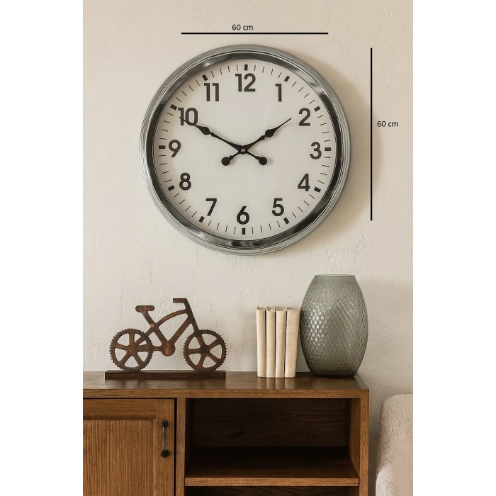 60 cm Krom Metal Duvar Saati