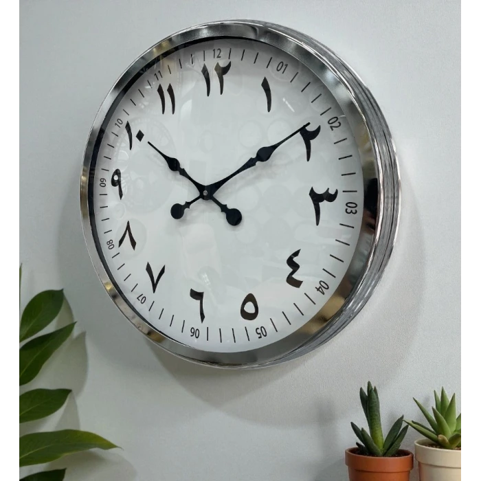 60 cm Krom Metal Farsça Duvar Saati