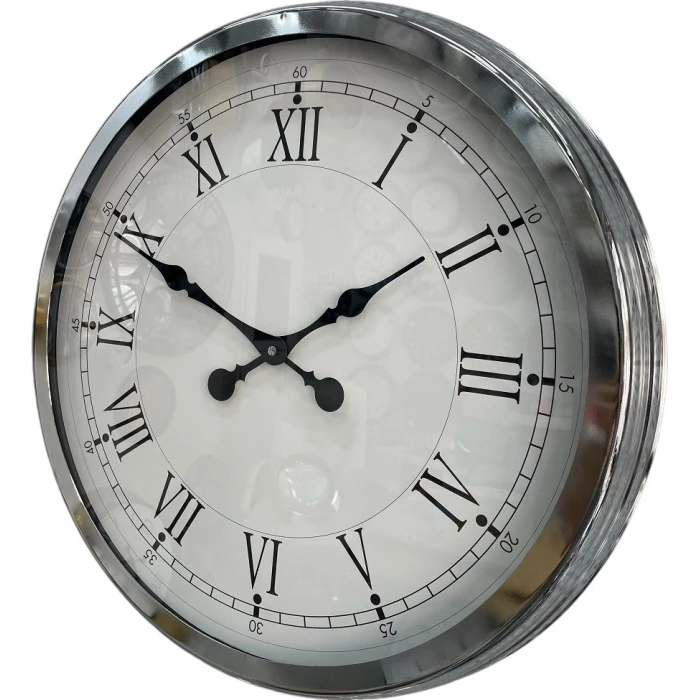 60 cm Krom Metal Roma Rakamlı Duvar Saati