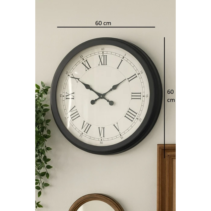 60 cm Siyah Metal Roma Rakamlı Duvar Saati