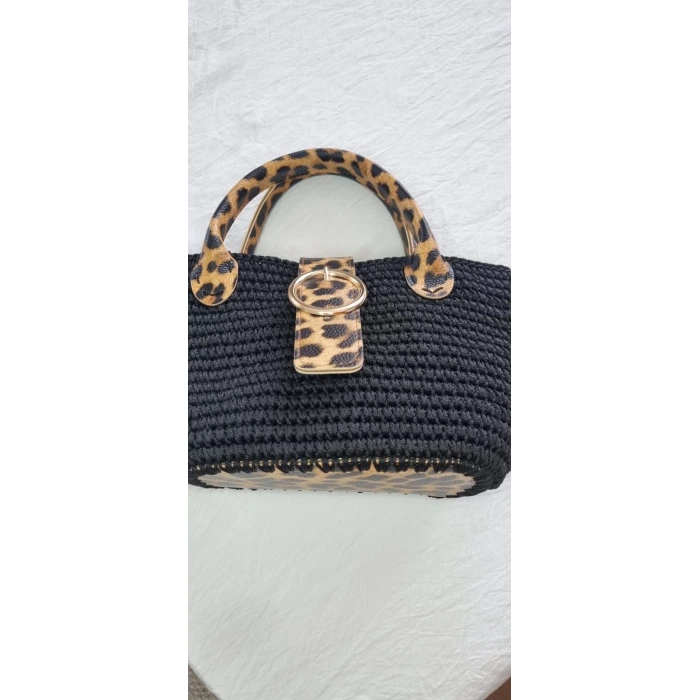 Leopar Desenli Örgü Çanta