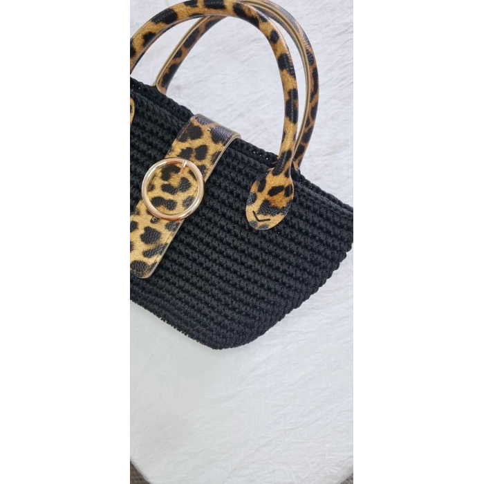 Leopar Desenli Örgü Çanta