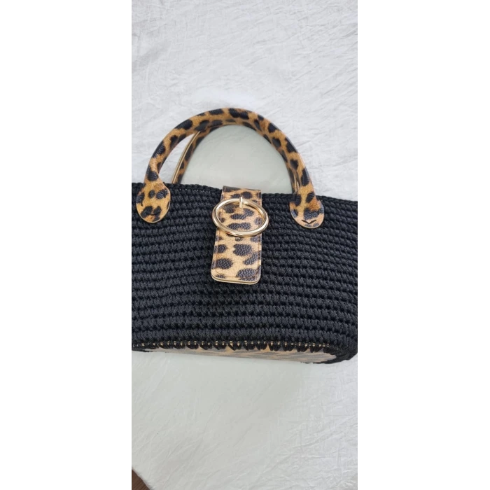 Leopar Desenli Örgü Çanta