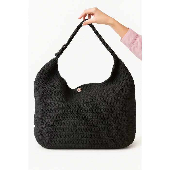 El Yapımı Siyah Örgü Heybe Çanta – İpekyıldızı