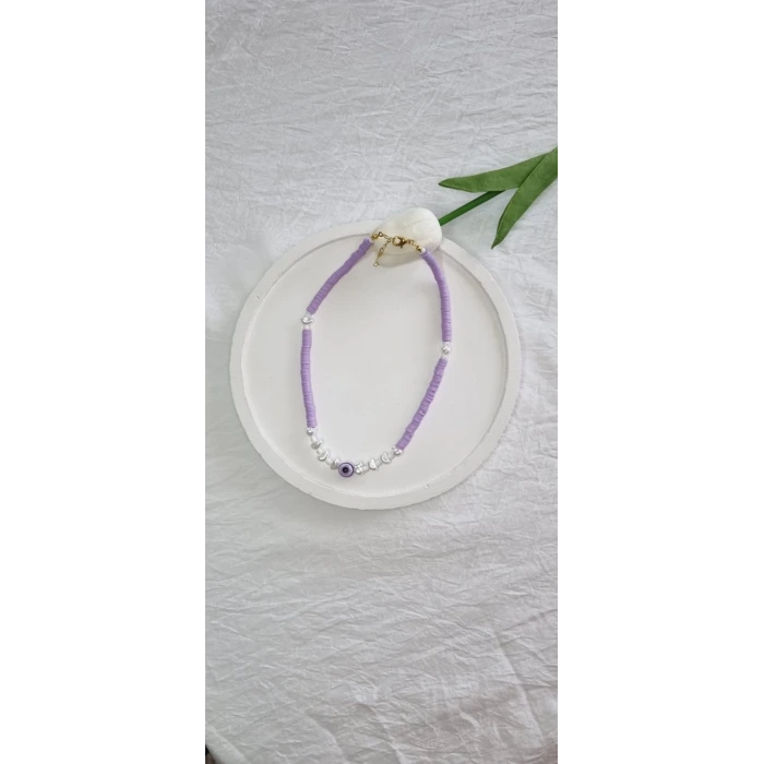 El Yapımı Eflatun Boncuk Kolye