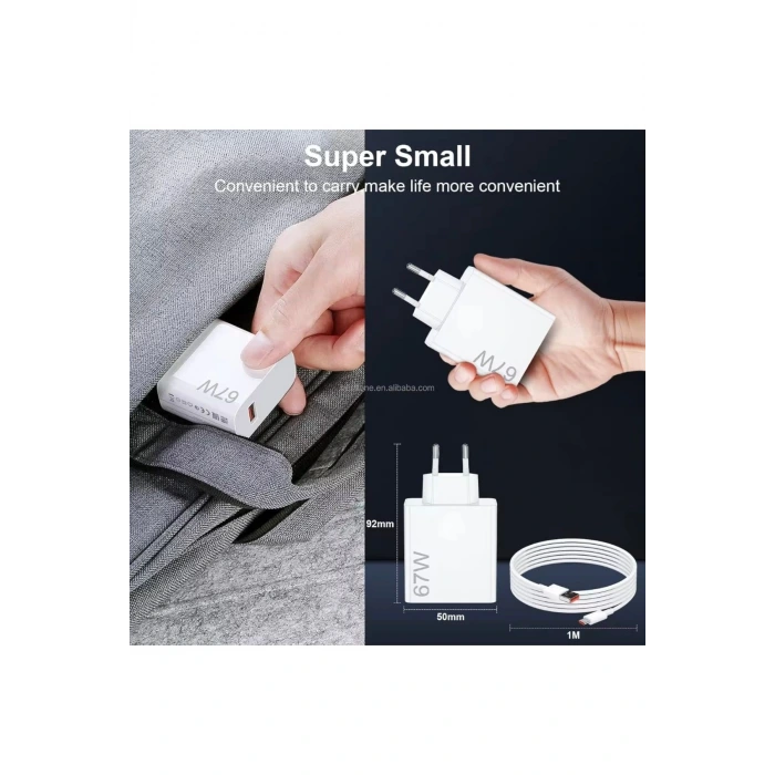 ⚡ 67W Hızlı Şarj Adaptörü + Type-C Kablosu | Süper Hızlı Şarj Cihazı 1 metre