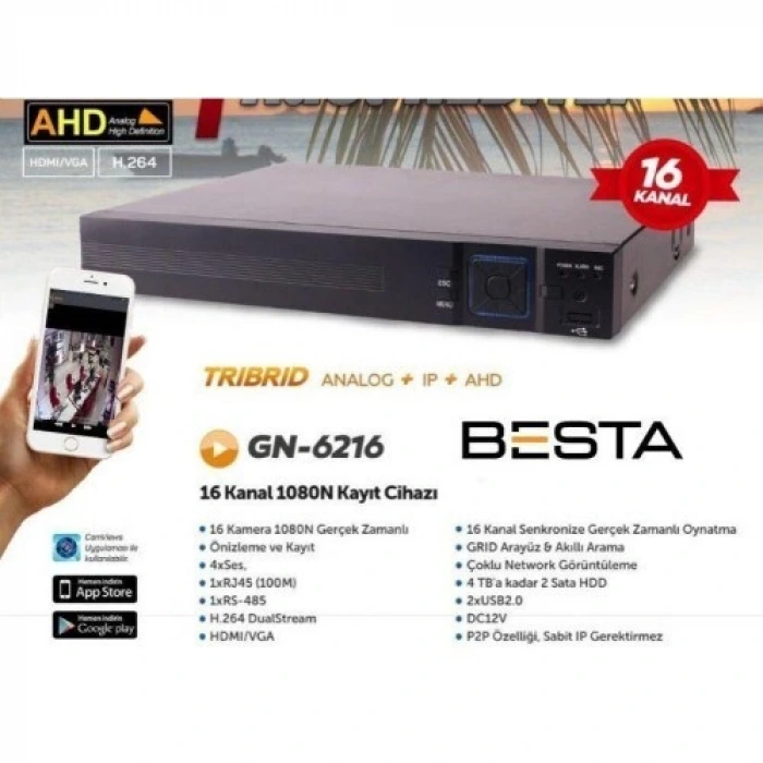 AHD DVR 16 Kanal Kamera Kayıt Cihazı KD-6216HS