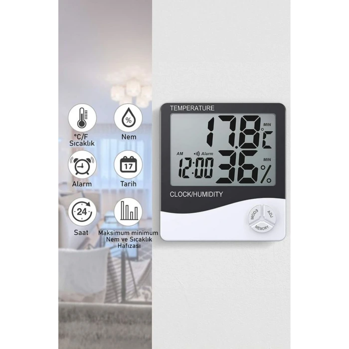 Akıllı Dijital Nem Sıcaklık Ölçer Termometre Masa Saati Fonksiyonel Ev Oda Ortam Dijital Sensörlü