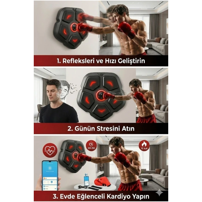 Akıllı Duvar Boks Hedefi: Bluetooth Müzikli, Işıklı Refleks ve Stres Atma