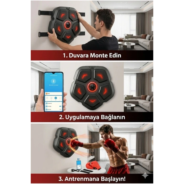 Akıllı Duvar Boks Hedefi: Bluetooth Müzikli, Işıklı Refleks ve Stres Atma