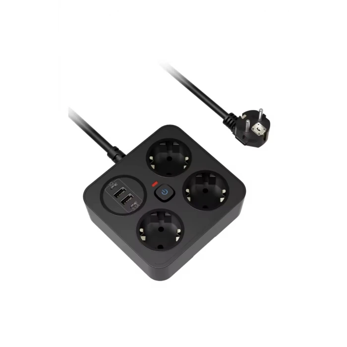 AKIM KORUMALI Avrupa Soket Kartı Tip-C Usb 2 m Uzatma Kablosu Emniyet Anahtarı ile