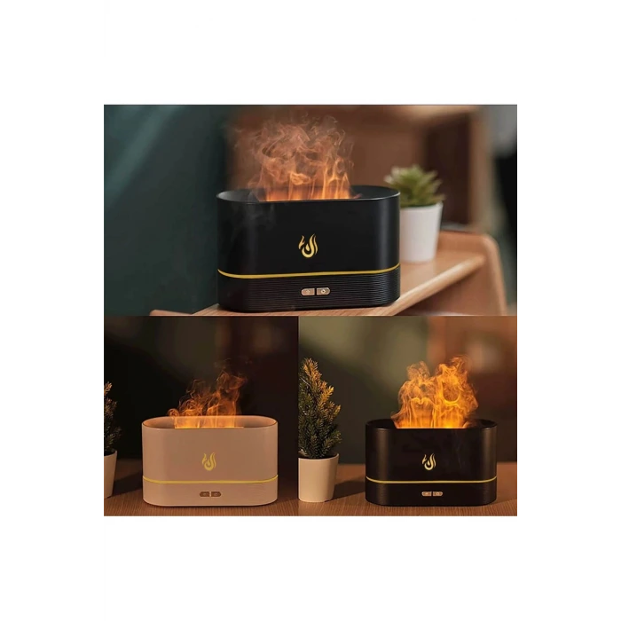 Alev Efektli Ultrasonik Hava Nemlendirici – Sessiz, Otomatik Kapanma, LED Işıklı Aroma Difüzör