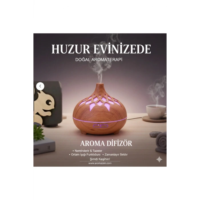 Aroma Difüzör Gece Işığı 7 Led DESENLİ Nemlendirici Kumandalı Buhar Makinesi 550 ml