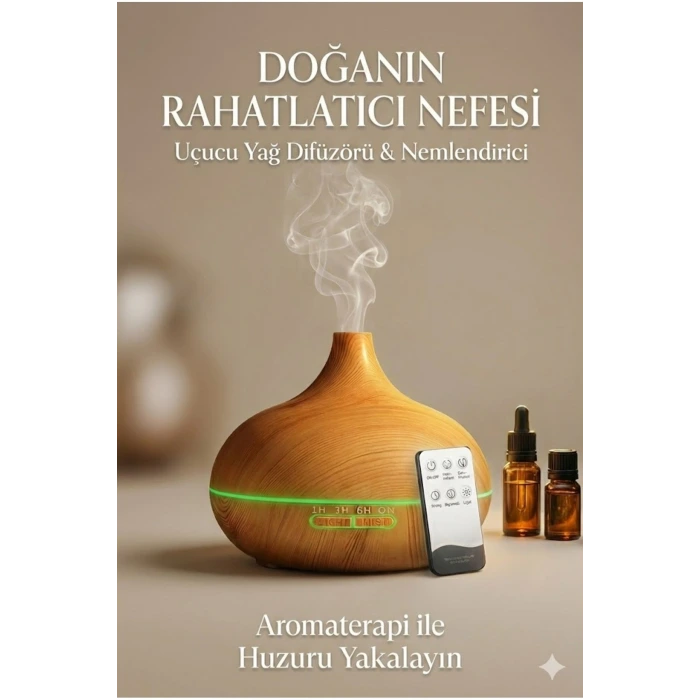 Aroma Difüzör Gece Işığı 7 Led Nemlendirici Kumandalı 550 ml Buhar Makinesi