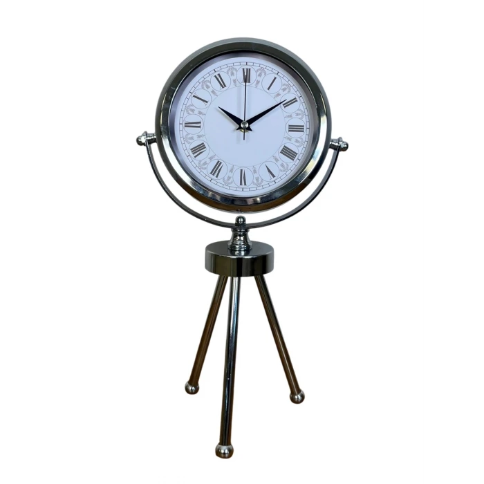 Asalet Krom Üç Ayaklı Metal Masa Saati