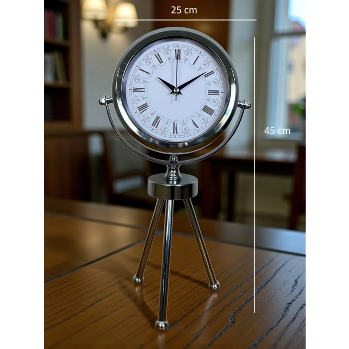 Asalet Krom Üç Ayaklı Metal Masa Saati