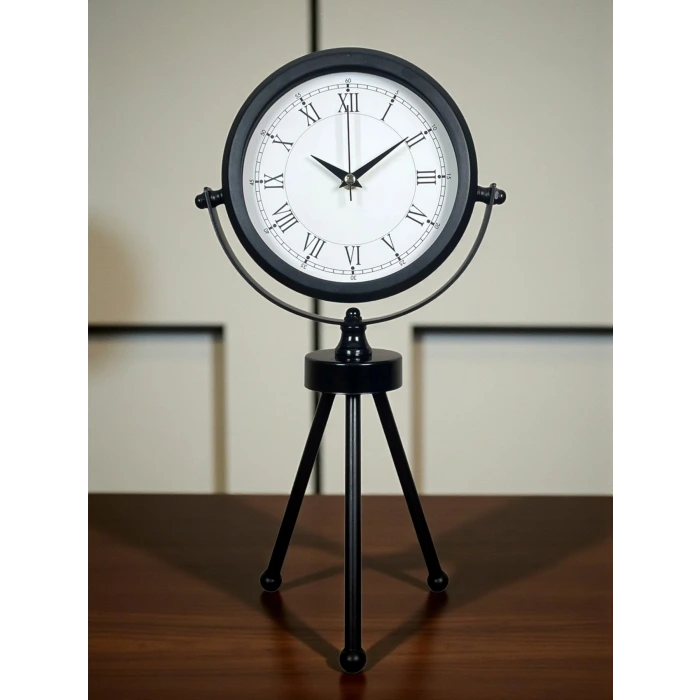 Asalet Siyah Üç Ayaklı Metal Masa Saati