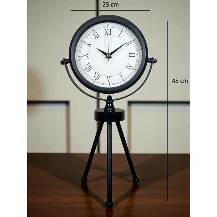 Asalet Siyah Üç Ayaklı Metal Masa Saati